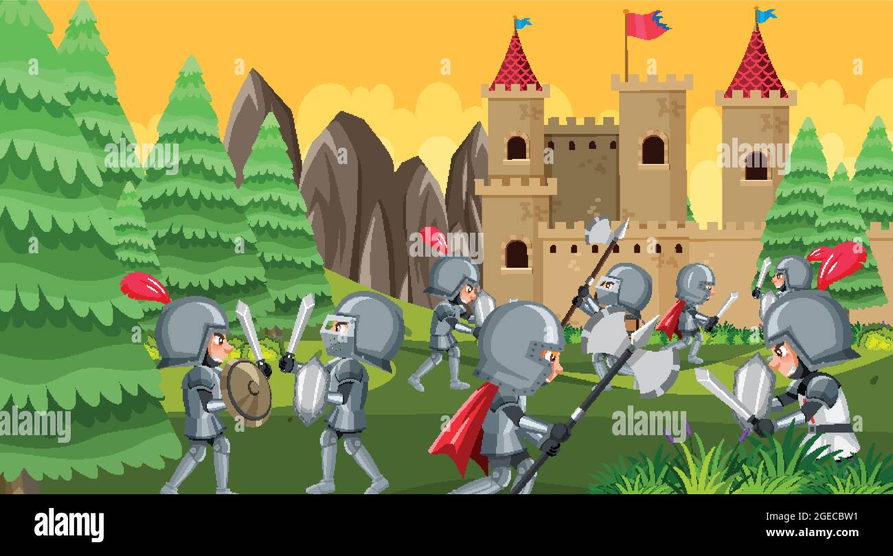 Mittelalterliche Krieg Cartoon Szene Illustration Stock Vektor