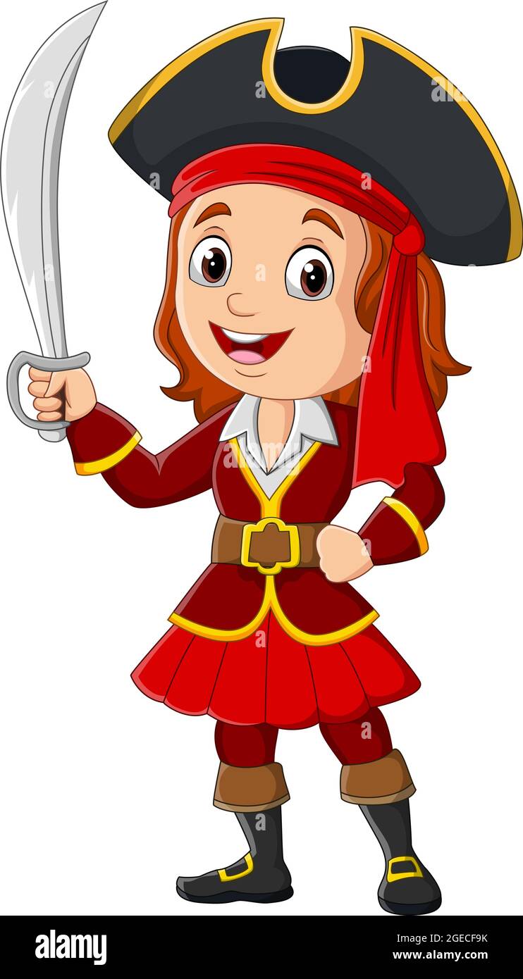 Cartoon Pirate Girl Holding ein Schwert Stock Vektor