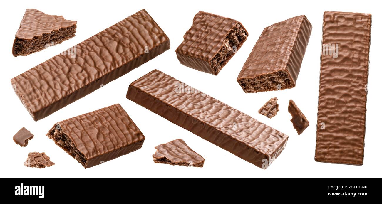 Waffelschokolade isoliert auf weißem Hintergrund Stockfoto