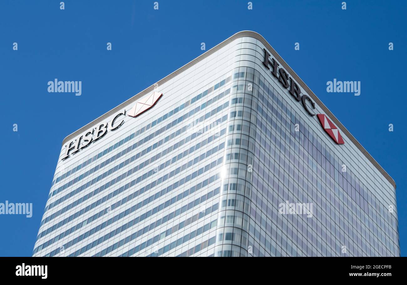 Blick auf den HSBC Tower, Canada Square in Canary Wharf London, England Stockfoto