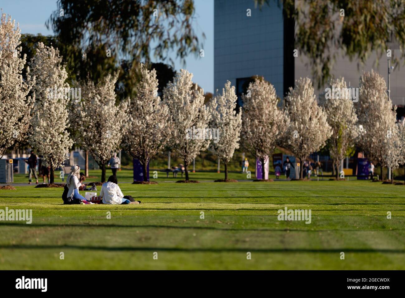 Shepparton, Australien, 16. September 2020. Familien genießen die Sonne am Goulburn River während der COVID-19 in Melbourne, Australien. Premier Daniel Andrews gab gestern bekannt, dass die Region Victoria zu Schritt 3 der Roadmap übergehen wird. Für Shepparton, im Zentrum von Victoria, scheint dies zu wenig, zu spät zu sein. Kredit: Dave Hewison/Speed Media/Alamy Live Nachrichten Stockfoto