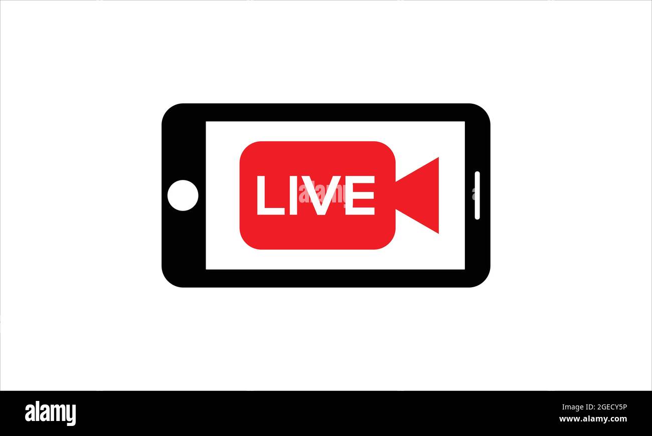 Live-Stream-Konzept mit Play-Taste auf dem Smartphone-Bildschirm für Online-Übertragung, Streaming-Service Vektor-Illustration Stock Vektor