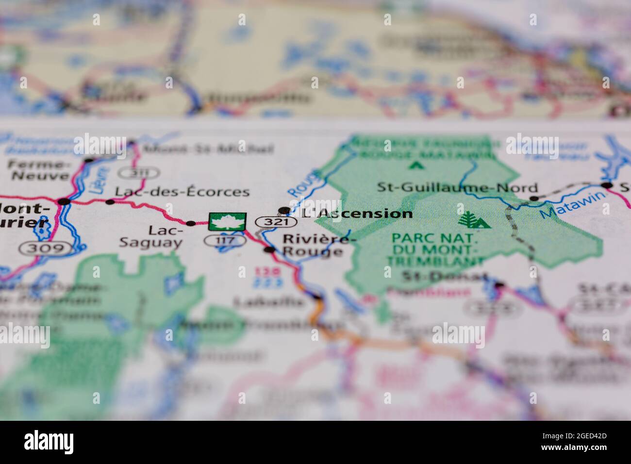 L'Ascension Quebec Kanada auf einer Straßenkarte oder Geographie-Karte angezeigt Stockfoto