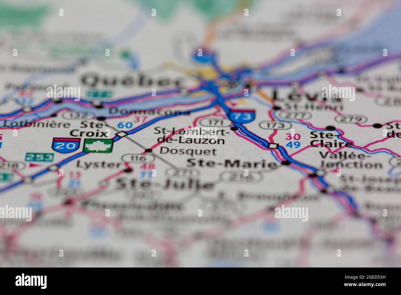 St-Lambert-de-Lauzon Quebec Kanada auf einer Straßenkarte oder Geografie-Karte angezeigt Stockfoto
