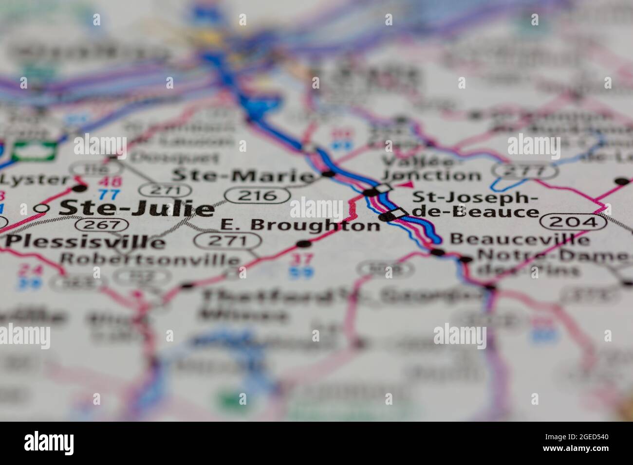 East Broughton Quebec Kanada auf einer Straßenkarte oder Geografie-Karte angezeigt Stockfoto