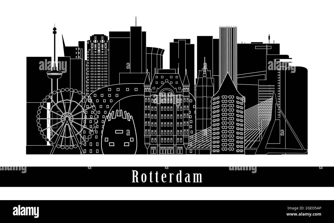 Rotterdam Stadtbild Gebäude Linie Kunst Design. Vektorgrafik. Stock Vektor