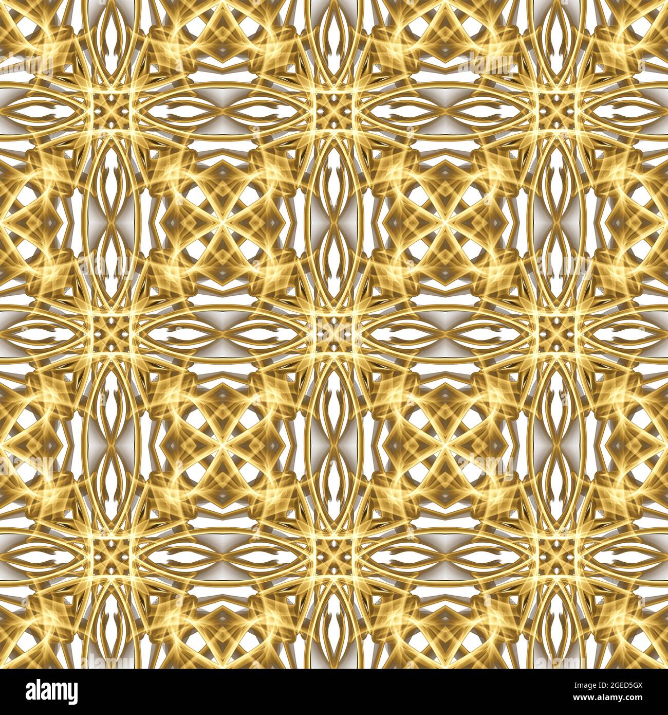 Nahtlose abstrakte geometrische florale Oberfläche Muster in goldener Farbe mit symmetrischer Form horizontal und vertikal wiederholen. Für Modedesign verwenden Stockfoto