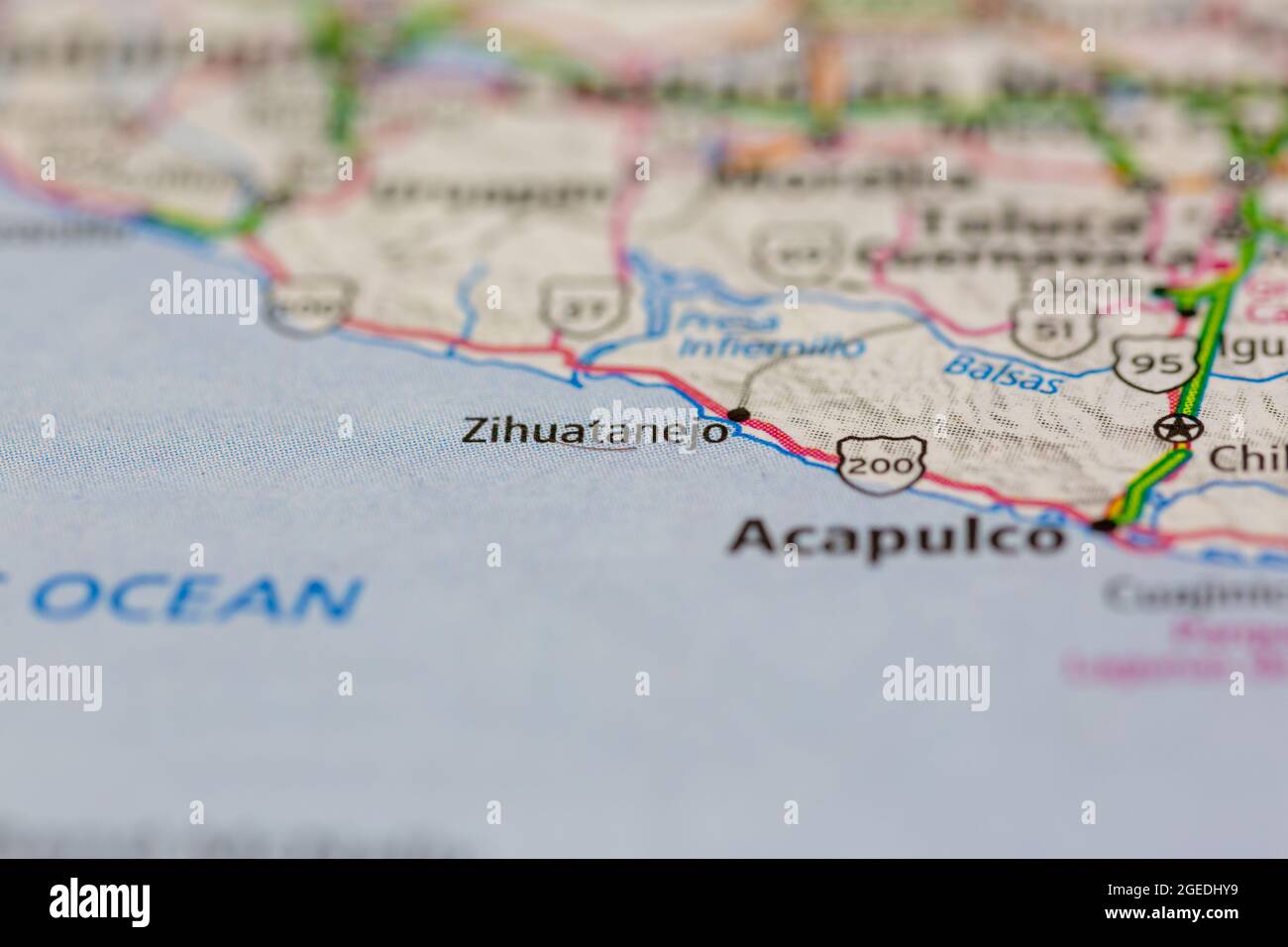 Zihuatanejo Mexiko wird auf einer Straßenkarte oder Geografie-Karte angezeigt Stockfoto
