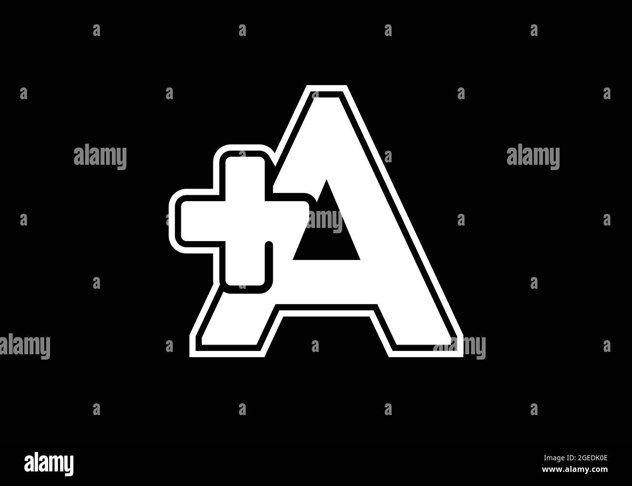 Initial EIN Monogramm-Alphabet mit einem Plus-Logo-Zeichen weiß auf schwarzem Hintergrund. Schrift-Emblem. Modernes Vektorlogo für Medizin- oder Gesundheitsbranche Stock Vektor