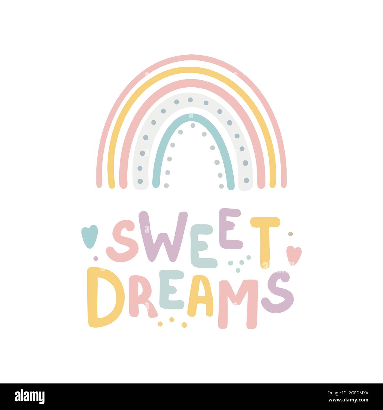 Rainbow Boho Stil Sweet Dreams Lettering Card Handgezeichnete Lettering Zitat in niedlichen Kalligraphie-Stil. Slogan für Druck- und Posterdesign. Vektorillust Stock Vektor