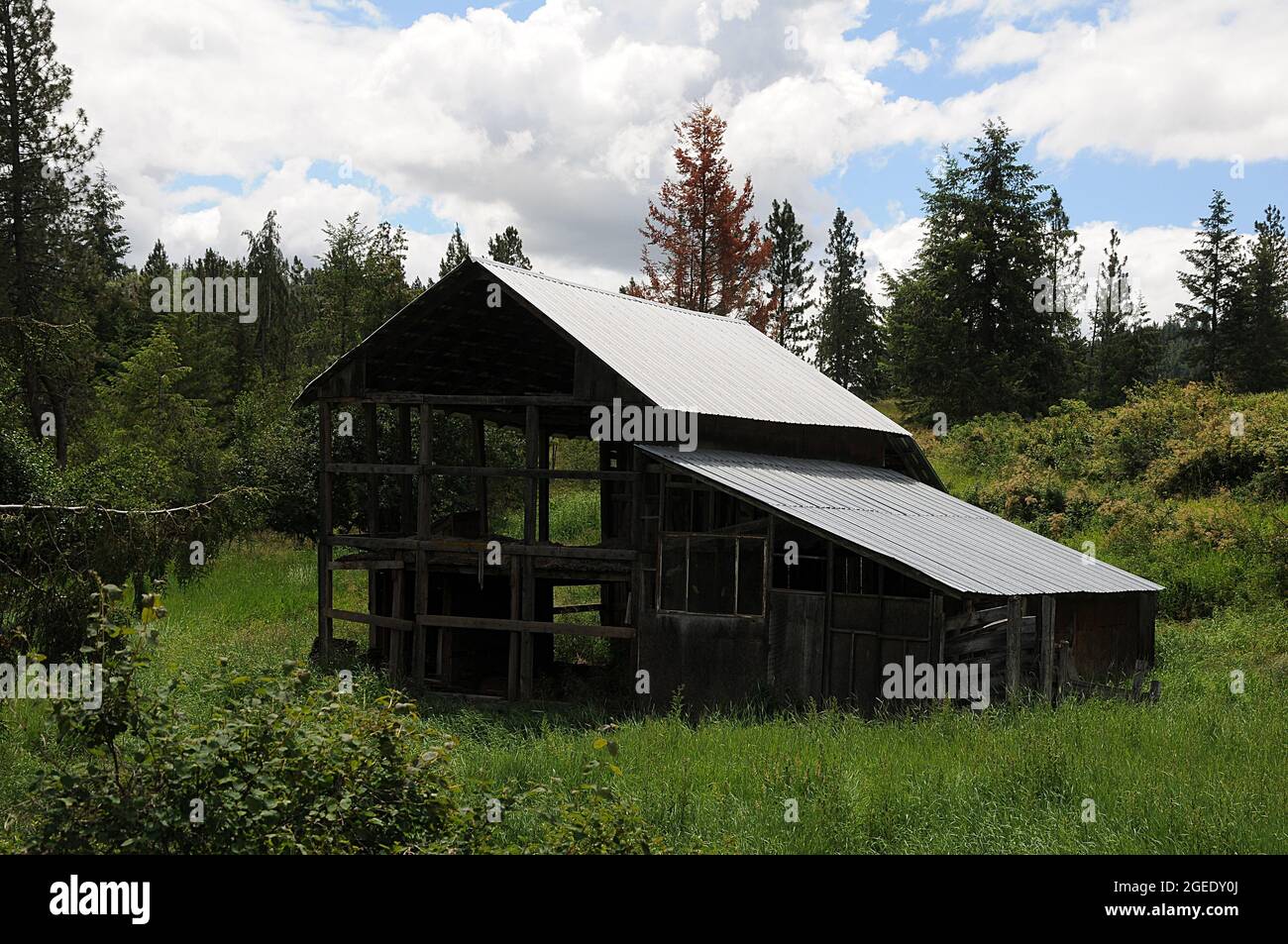 southwick/Nez Perce County/Idaho/USA. 23.Juni 2018.-Alte Scheunen und Autos und Picknicks als Müll oder Kunst oder alte Geschichte der Vereinigten Staaten von Amerika. Und alte Lebensweise Southwick Nez Perce County nördlichen Idaho. (Foto.Francis Dean / Deanpictures. Stockfoto