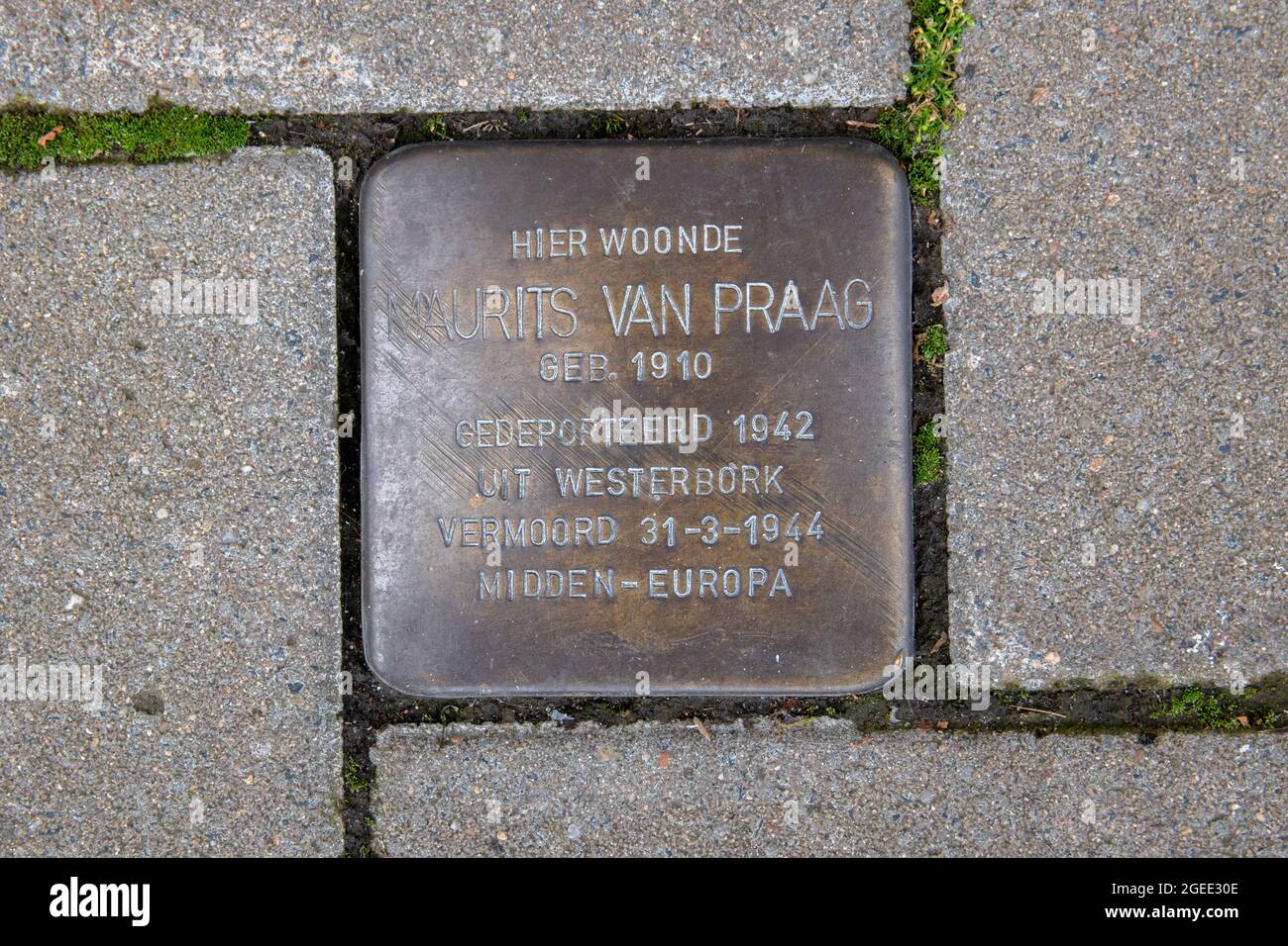 Stolperstein Gedenkstein Von Maurits Van Praag In Den Niederlanden 18-8-2021 Stockfoto