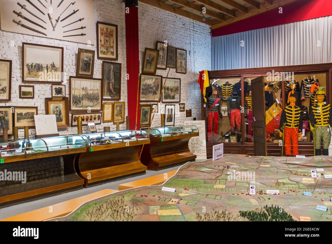 1. Weltkrieg Museum Schlacht der Silberhelme / Schlacke der Zilveren Helmen über den letzten großen Kavallerieanschlag der deutschen Armee in Halen, Limburg, Belgien Stockfoto