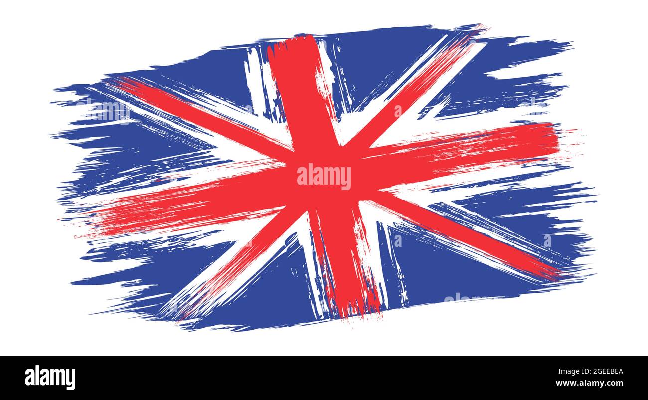 Vektor Vintage britische Flagge. Zeichnung der alten Flagge von Großbritannien im Grunge-Stil. Stock Vektor