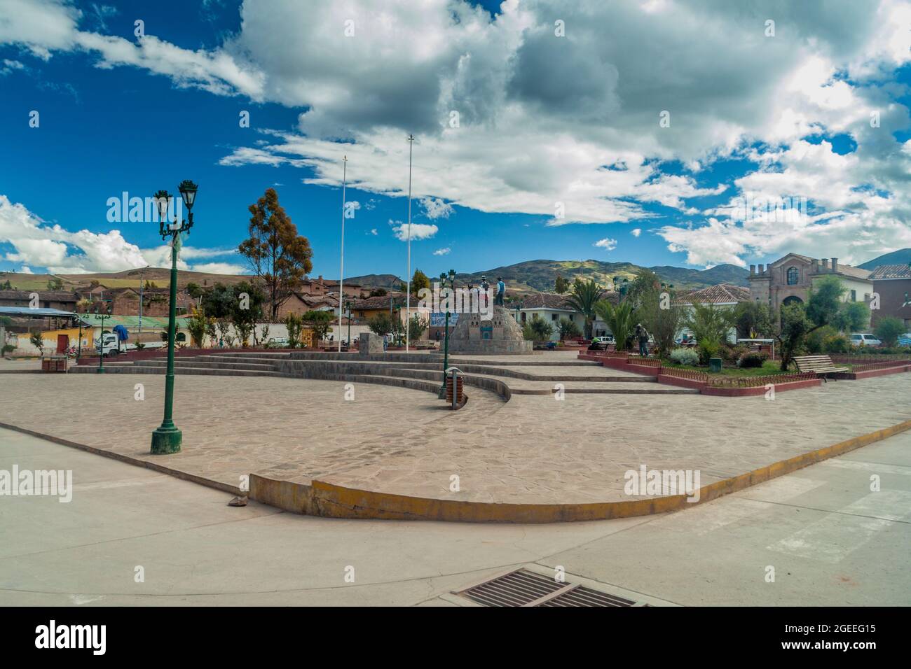 Platz im Dorf Maras, Peru Stockfoto
