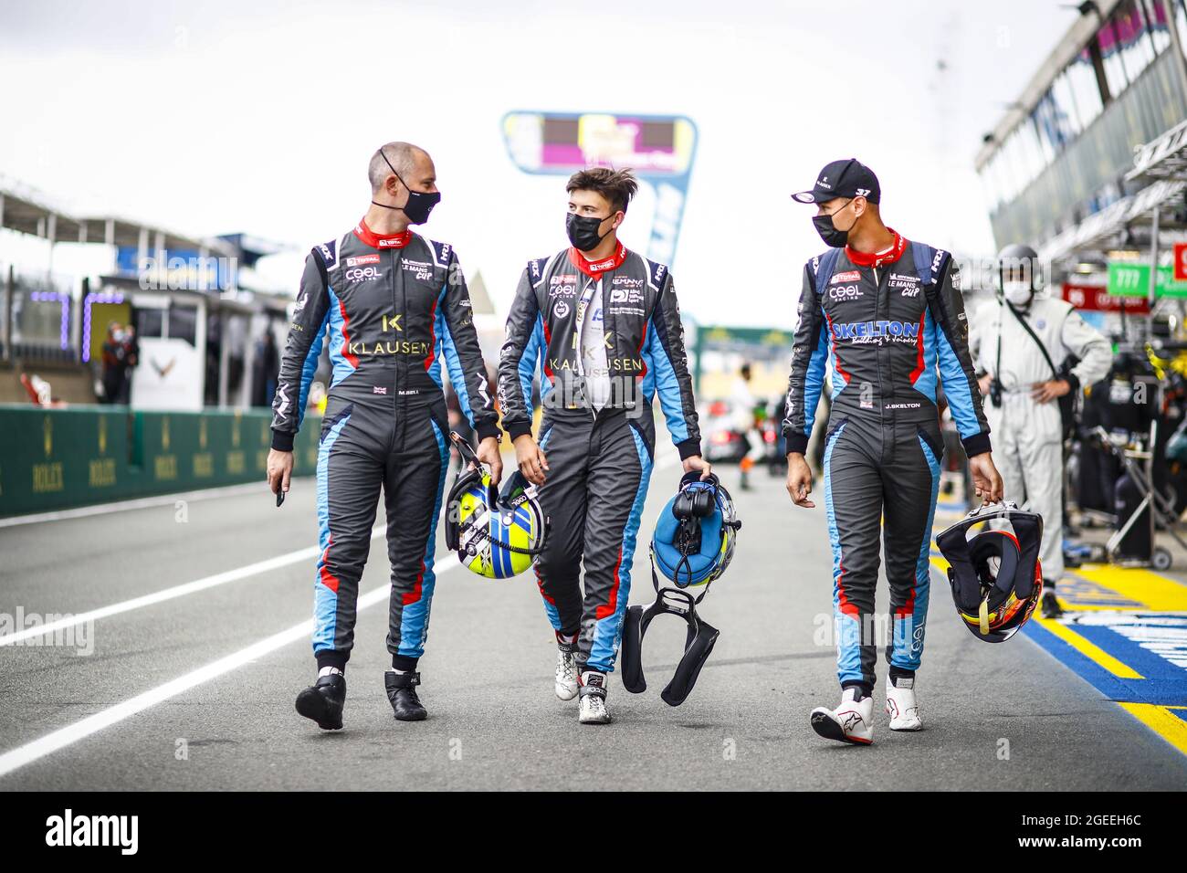 Le Mans, Frankreich. August 2021. Bell Matt (gbr), Cool Racing, Ligier JS P320 - Nissan, Portrait mit Kruetten Niklas (ger), Cool Racing, Ligier JS P320 - Nissan und Skelton Josh (grr), Cool Racing, Ligier JS P320 - Nissan während der 2021 Road to Le Mans, 4. Runde des Michelin Le Mans Cup 2021 auf dem Circuit des 24 Heures du Mans, vom 18. Bis 21. August 2021 in Le Mans, Frankreich - Foto Xavi Bonilla/DPPI Kredit: Unabhängige Fotoagentur/Alamy Live News Stockfoto