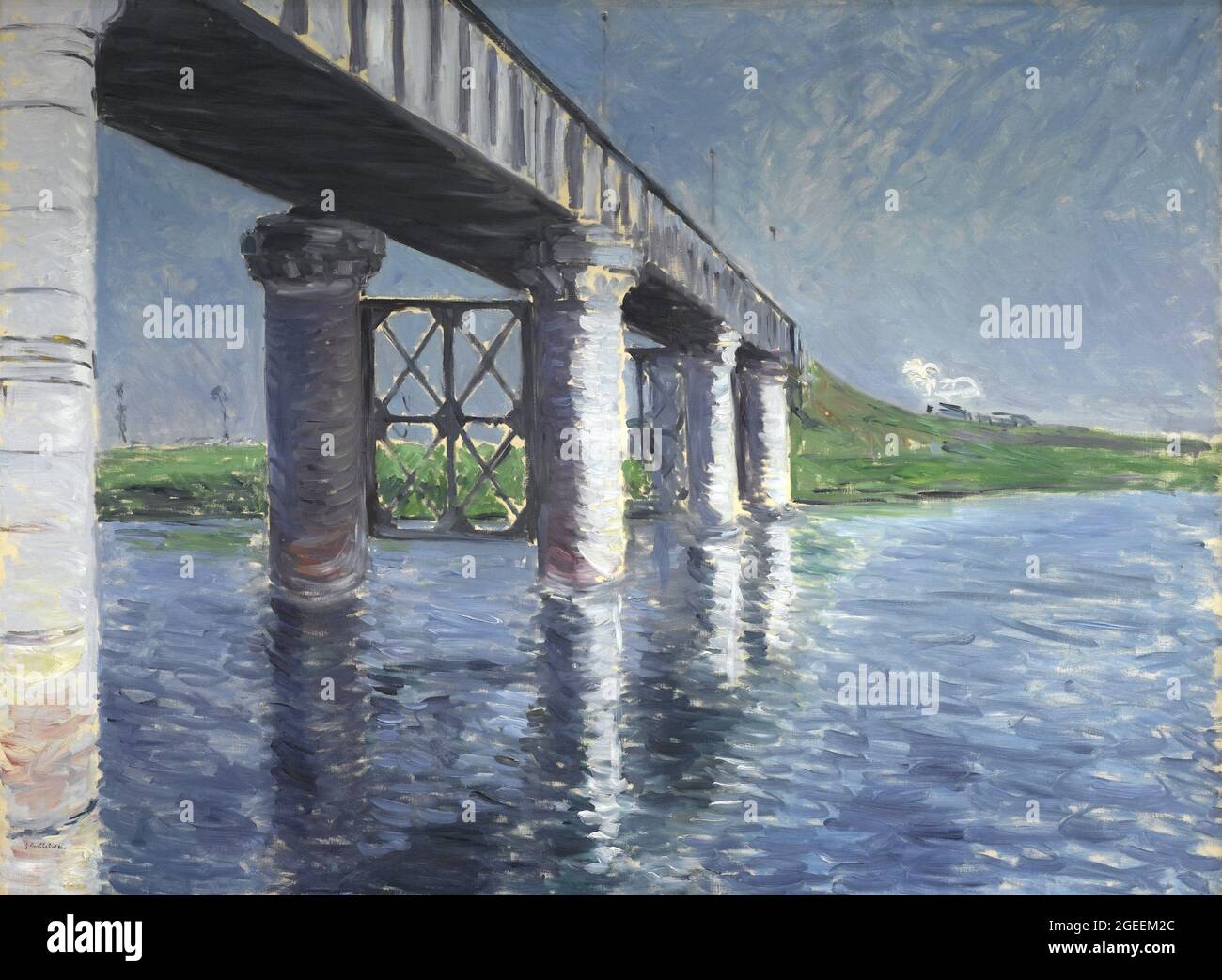 Titel: The Bridge at Argenteuil Ersteller: Gustave Caillebotte Datum: 1885-1887 Medium: Öl auf Leinwand Größe: 114.6x155.6 cms Ort: Brooklyn Museum of Art, New York, USA Stockfoto