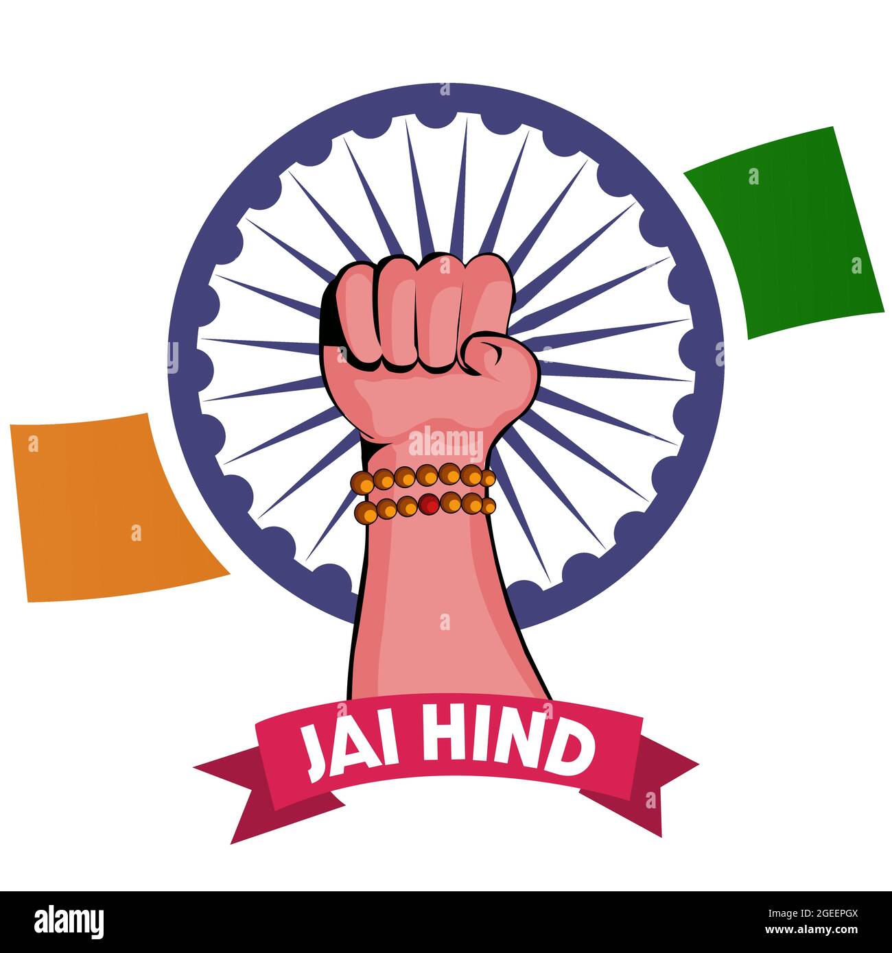 Jai Hind Happy Independence Day Indien. Vektorgrafik mit angehobener Hand. Stock Vektor