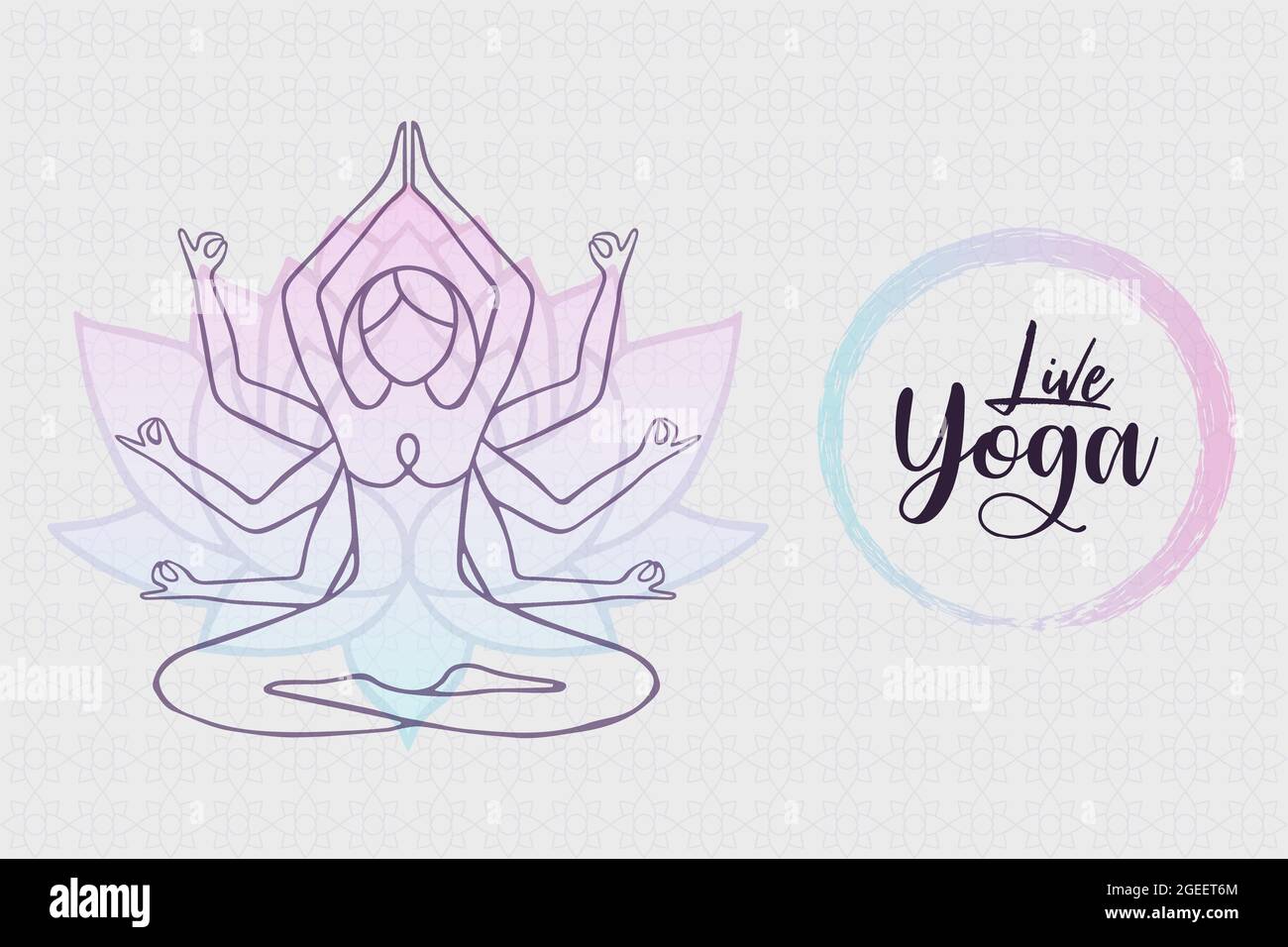 Yoga Balance Web Banner Illustration der indischen Kultur Frau Körper Silhouette tun Meditation Pose mit Lotusblume. Stock Vektor