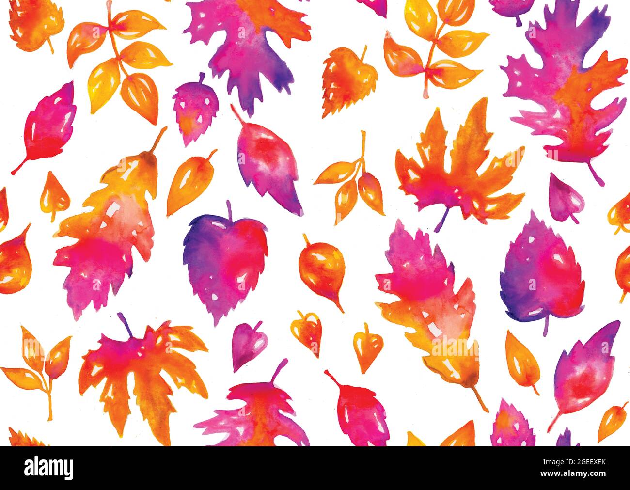 Handbemaltes, wasserfarbenes Herbstlaub-Muster Stockfoto