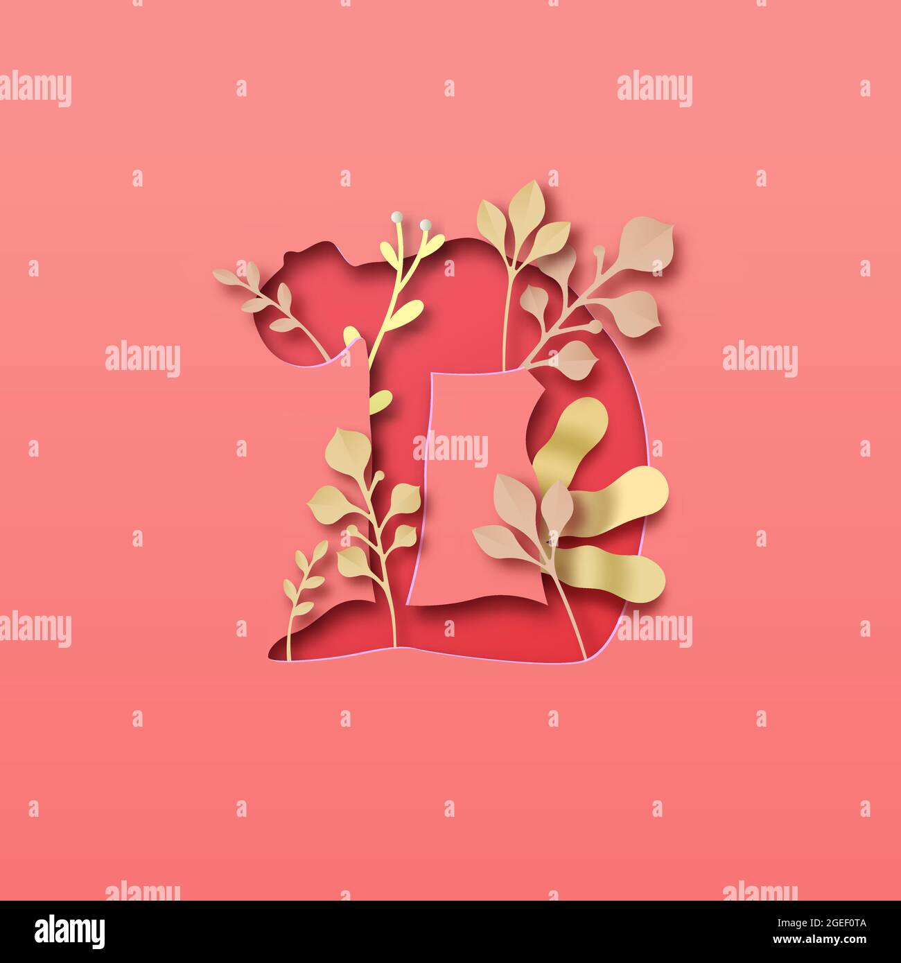 Frau Körper Silhouette tun Yoga Kamel Pose. Gesundes Fitness-Lifestyle-Konzept mit Naturblatt-Dekoration. Asana Meditation für Wellness. Stock Vektor