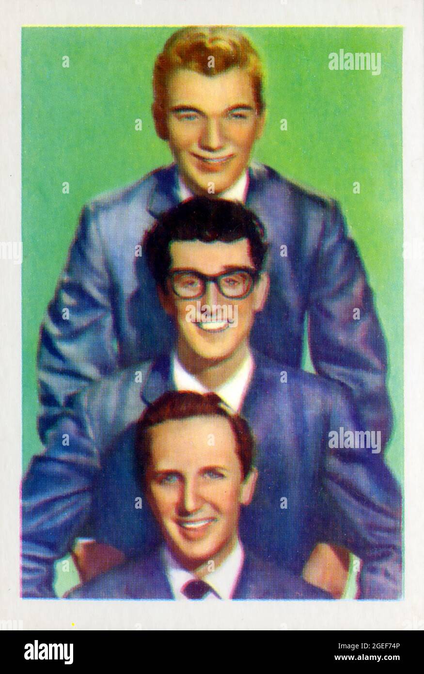Trading Card aus den 1950er Jahren mit Buddy Holly und den Crickets. Stockfoto