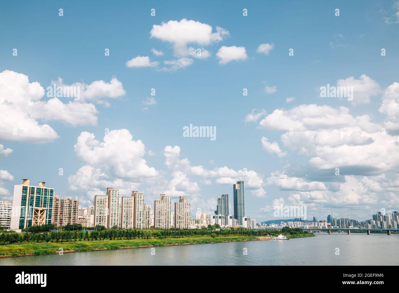 Han-Flusspark und moderne Gebäude in Seoul, Korea Stockfoto