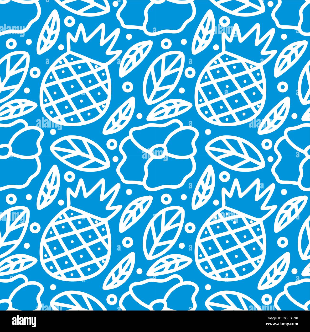 Lustige nahtlose Doodle von Ananas und Blumen Stock Vektor