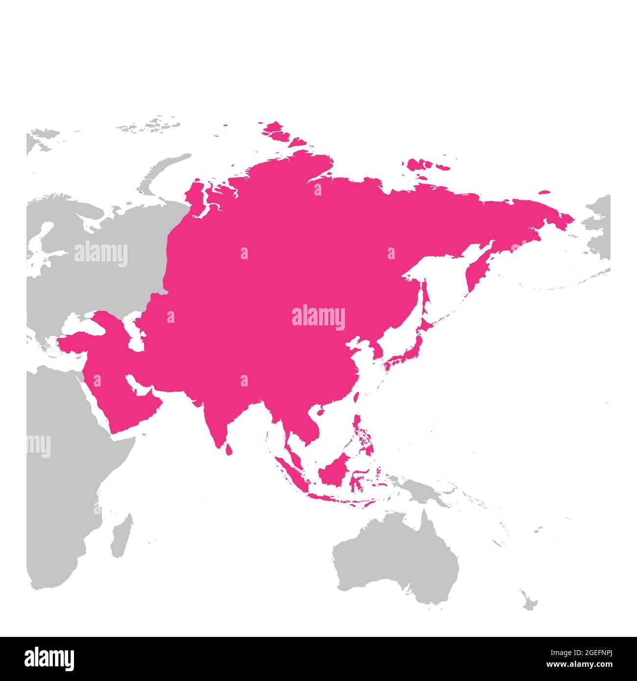 Asien Kontinent rosa in grauer Silhouette der Weltkarte markiert. Einfache flache Vektordarstellung. Stock Vektor