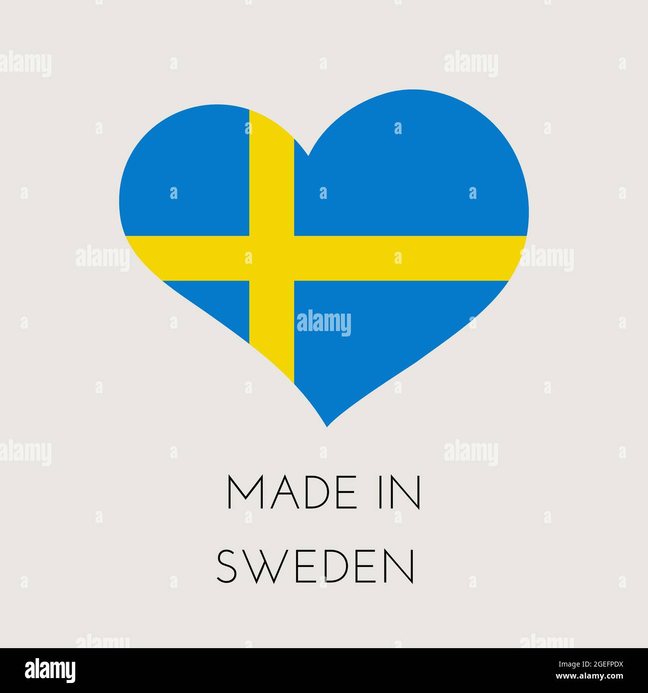 Herzförmiges Label mit schwedischer Flagge. Made in Sweden Aufkleber. Fabrik-, Fertigungs- und Produktionslandkonzept. Vektorgrafik Stock Vektor