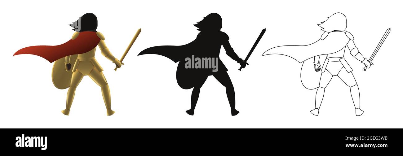 Satz Ritter halten Schwert in drei Arten, Vektor-Illustration Stock Vektor