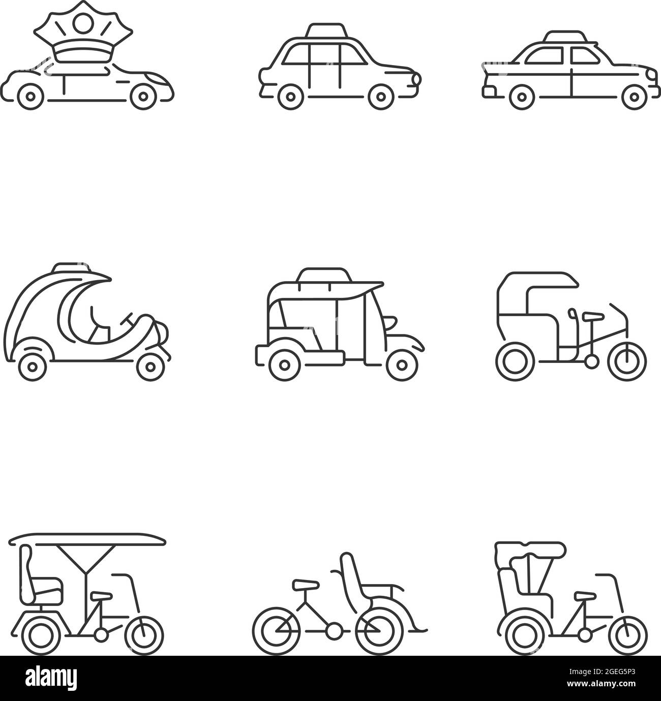 Lineare Symbole für Taxicab-Typen gesetzt Stock Vektor
