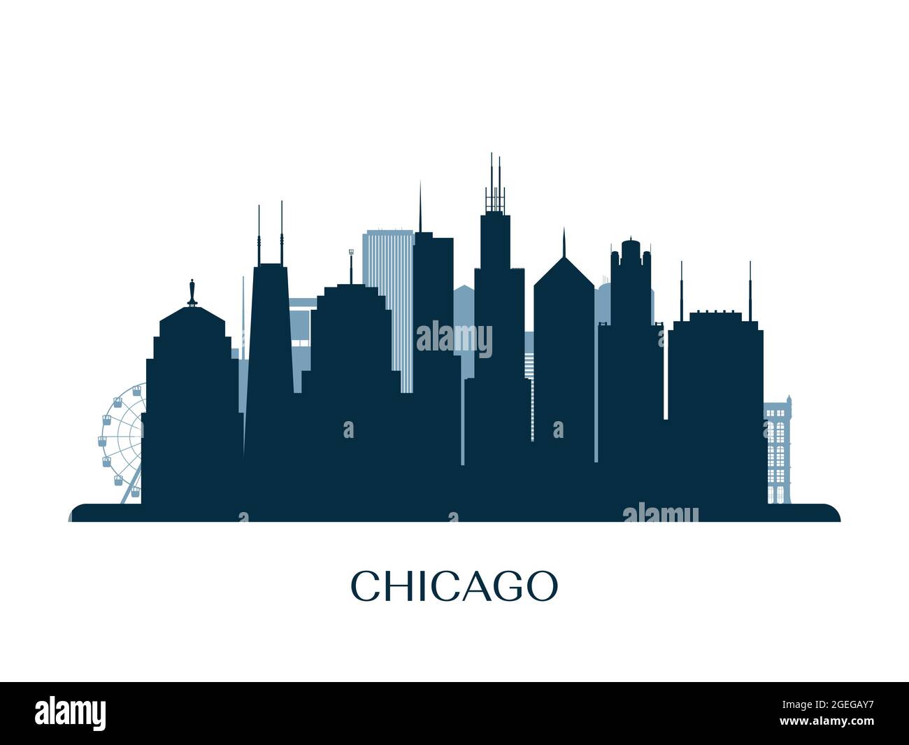 Skyline von Chicago, monochrome Silhouette. Vektorgrafik. Stock Vektor