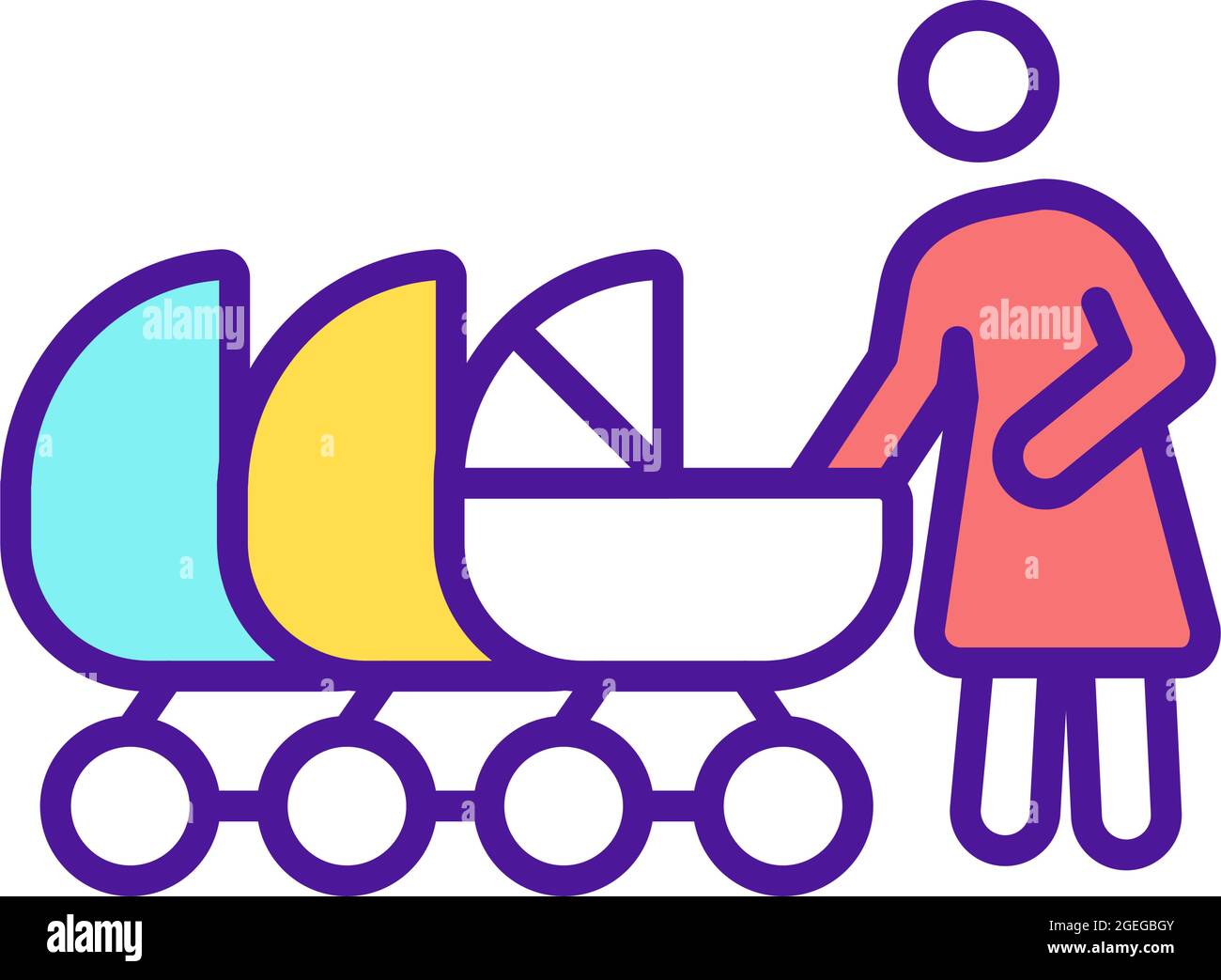 Mutter mit mehreren Babywagen RGB-Farbsymbol Stock Vektor