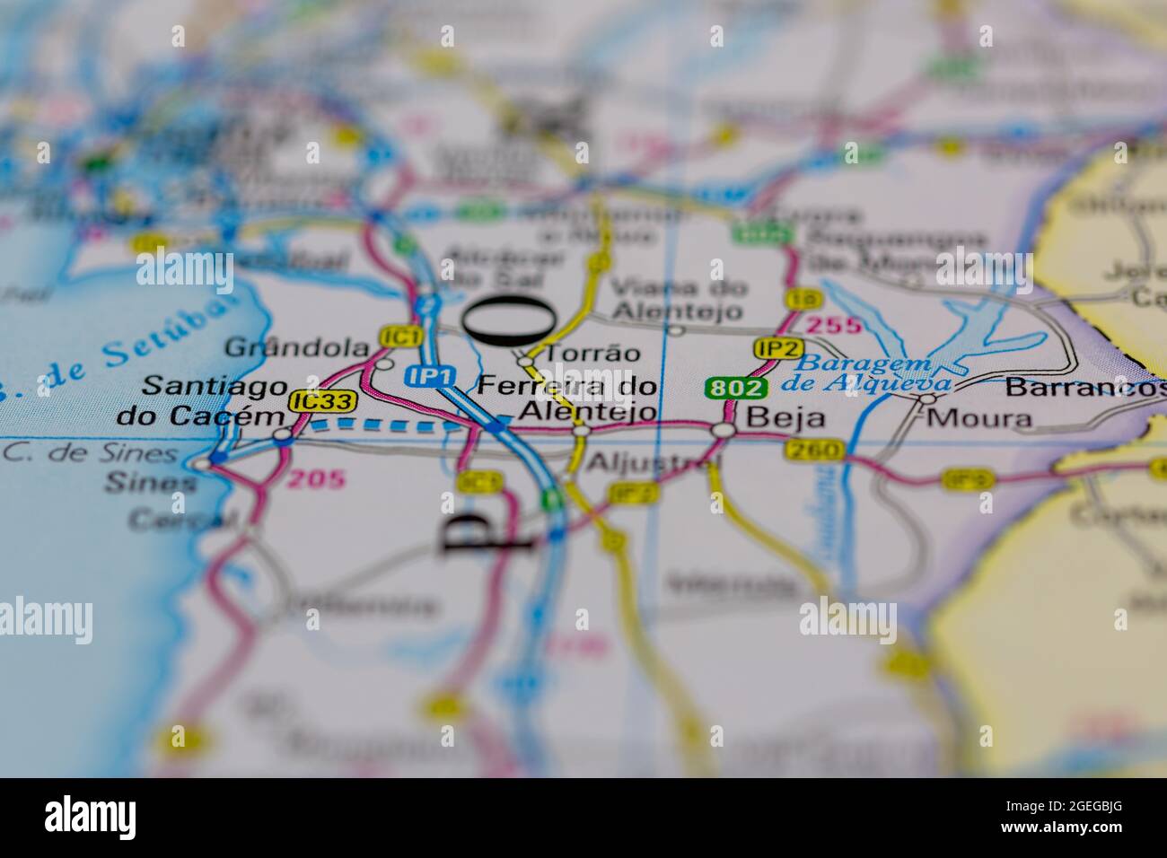 Ferreira do Alentejo Portugal auf einer Straßenkarte oder Geographie-Karte angezeigt Stockfoto