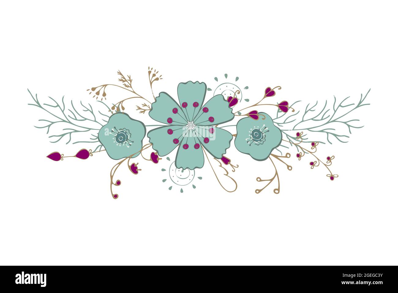 Ornament Blumen Zen Kunst kritzeln schöne zarte Blumen Blätter Zweige Handzeichnung, isoliert, weißer Hintergrund, Element für Ihr Design, für Urlaub Grußkarten. Vektorgrafik Stock Vektor