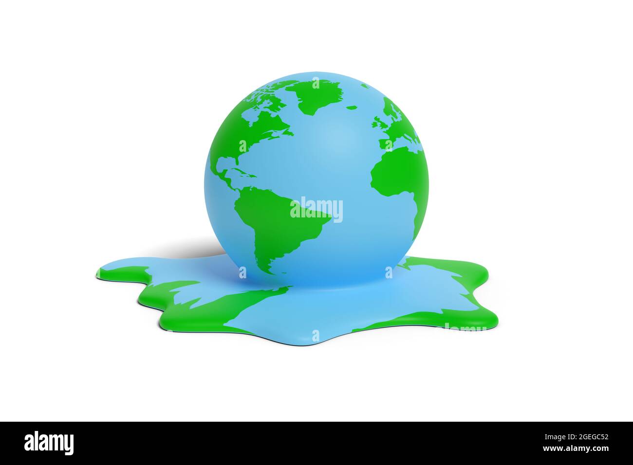 Planet Erde schmilzt isoliert auf weißem Hintergrund. Konzept der globalen Erwärmung. 3d-Illustration. Stockfoto