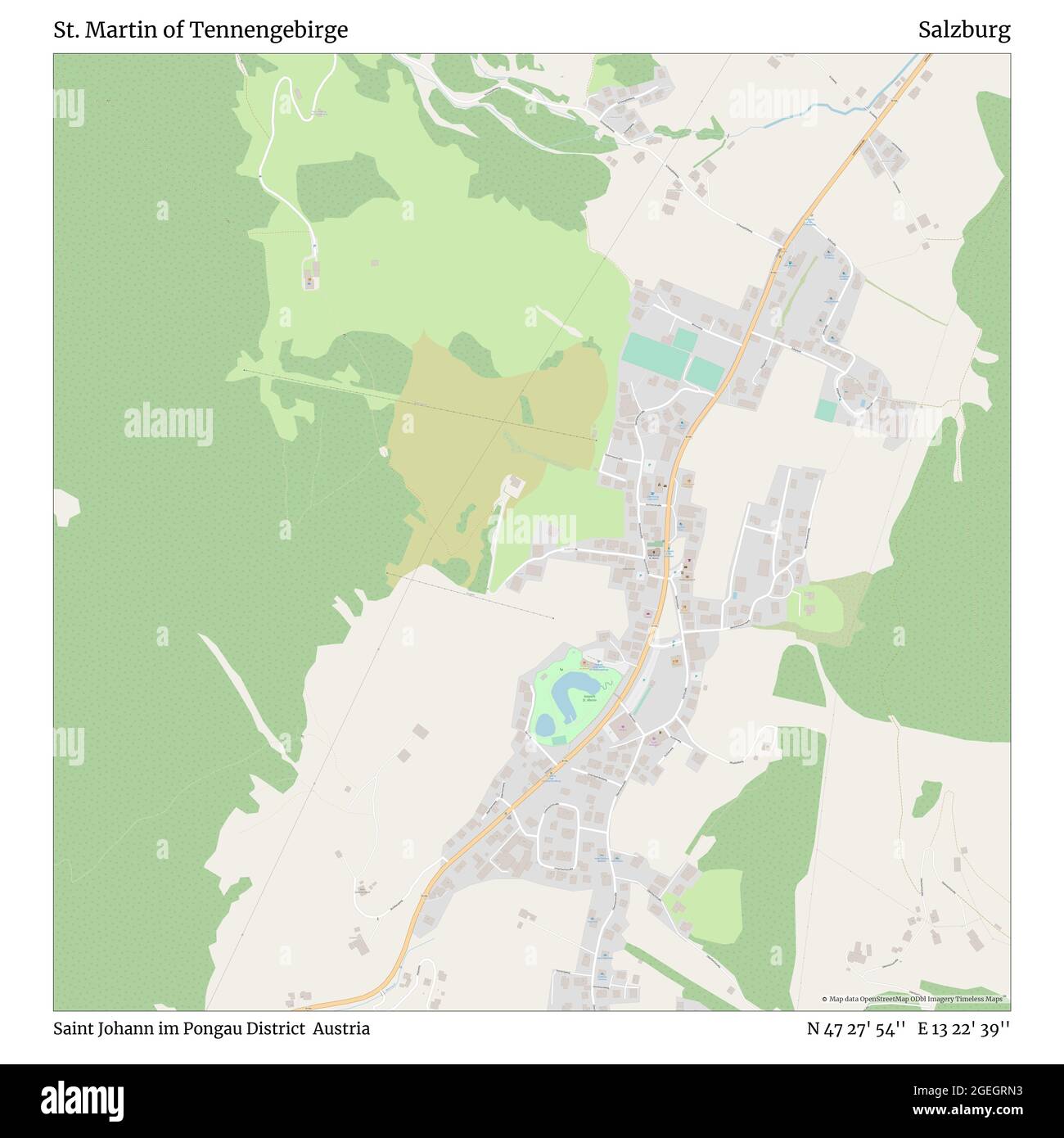 St. Martin im Tennengebirge, Bezirk Saint Johann im Pongau, Österreich, Salzburg, N 47 27' 54'', E 13 22' 39'', Karte, Timeless Map veröffentlicht im Jahr 2021. Reisende, Entdecker und Abenteurer wie Florence Nightingale, David Livingstone, Ernest Shackleton, Lewis and Clark und Sherlock Holmes haben sich bei der Planung von Reisen zu den entlegensten Ecken der Welt auf Karten verlassen.Timeless Maps kartiert die meisten Orte auf der Welt und zeigt die Verwirklichung großer Träume Stockfoto