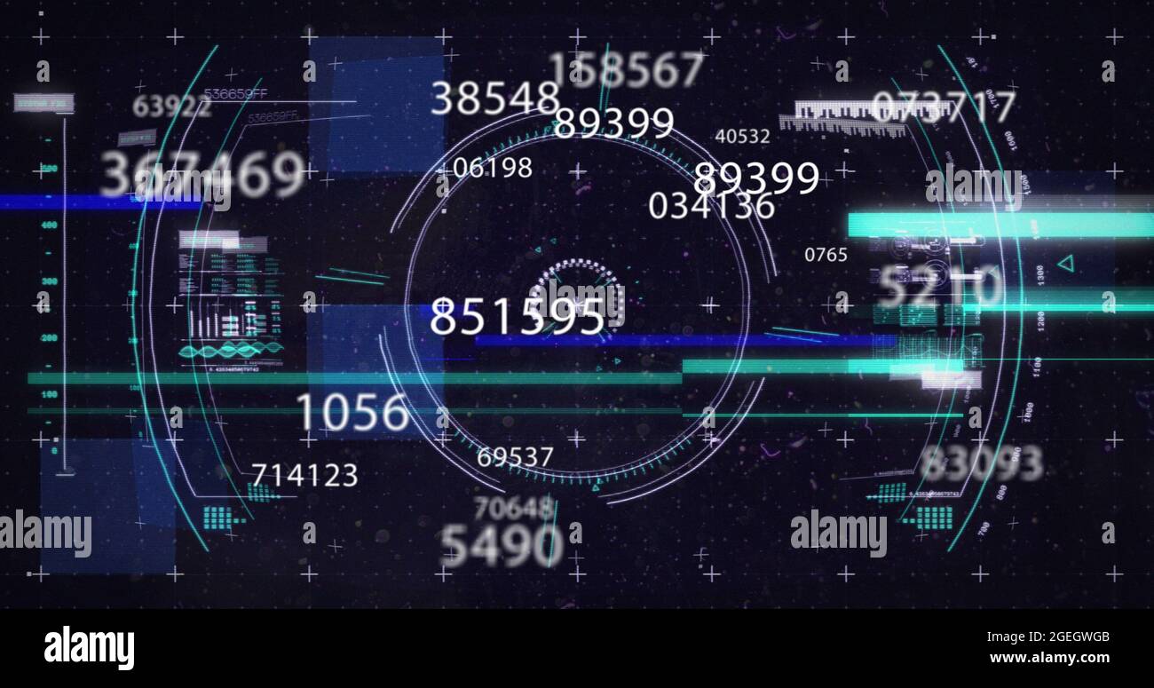 Bild von sich ändernden Zahlen, Scan des Umfangs und Verarbeitung finanzieller Daten Stockfoto