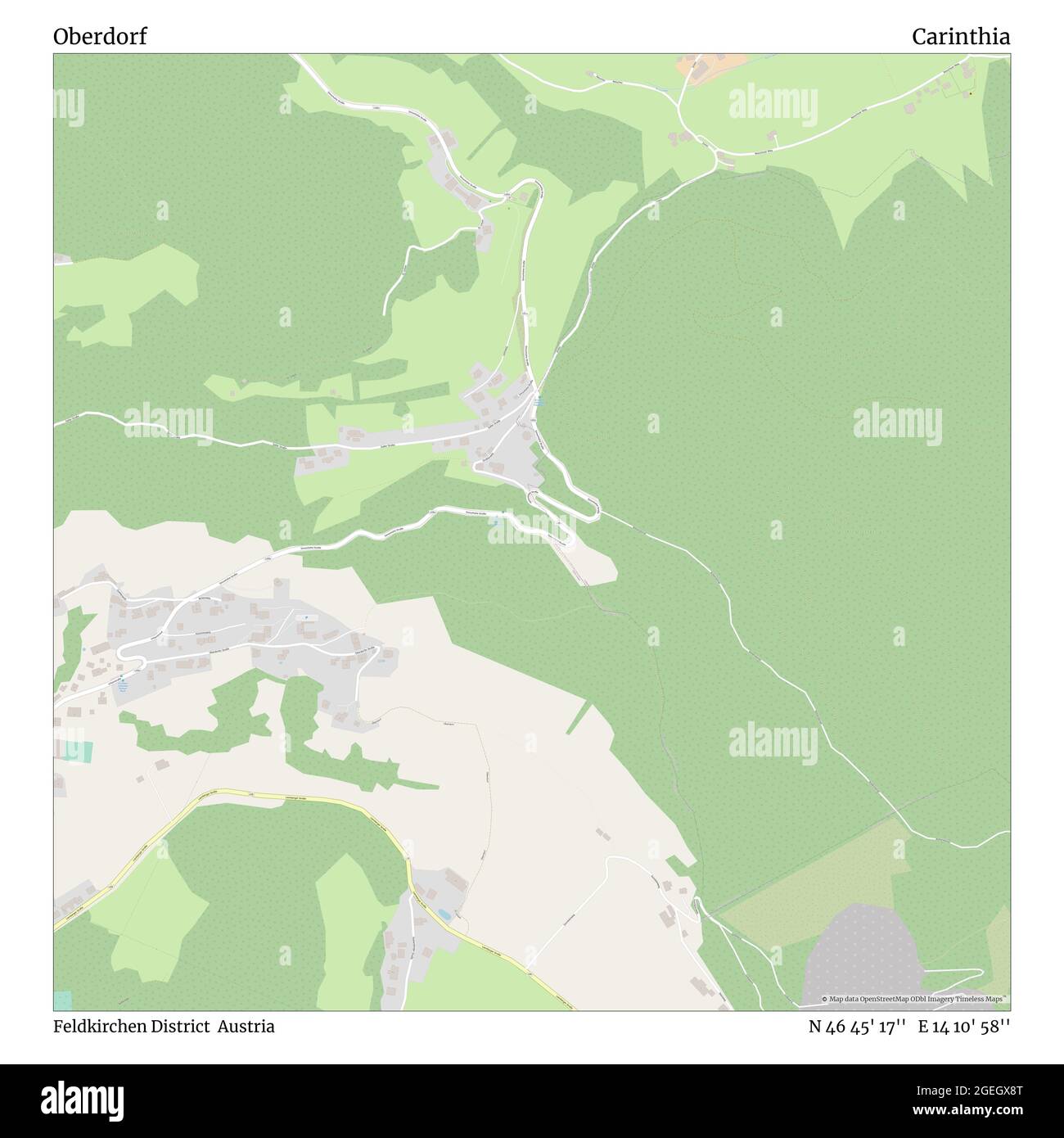 Oberdorf, Bezirk Feldkirchen, Österreich, Kärnten, N 46 45' 17'', E 14 10' 58'', Karte, Zeitlose Karte veröffentlicht im Jahr 2021. Reisende, Entdecker und Abenteurer wie Florence Nightingale, David Livingstone, Ernest Shackleton, Lewis and Clark und Sherlock Holmes haben sich bei der Planung von Reisen zu den entlegensten Ecken der Welt auf Karten verlassen.Timeless Maps kartiert die meisten Orte auf der Welt und zeigt die Verwirklichung großer Träume Stockfoto