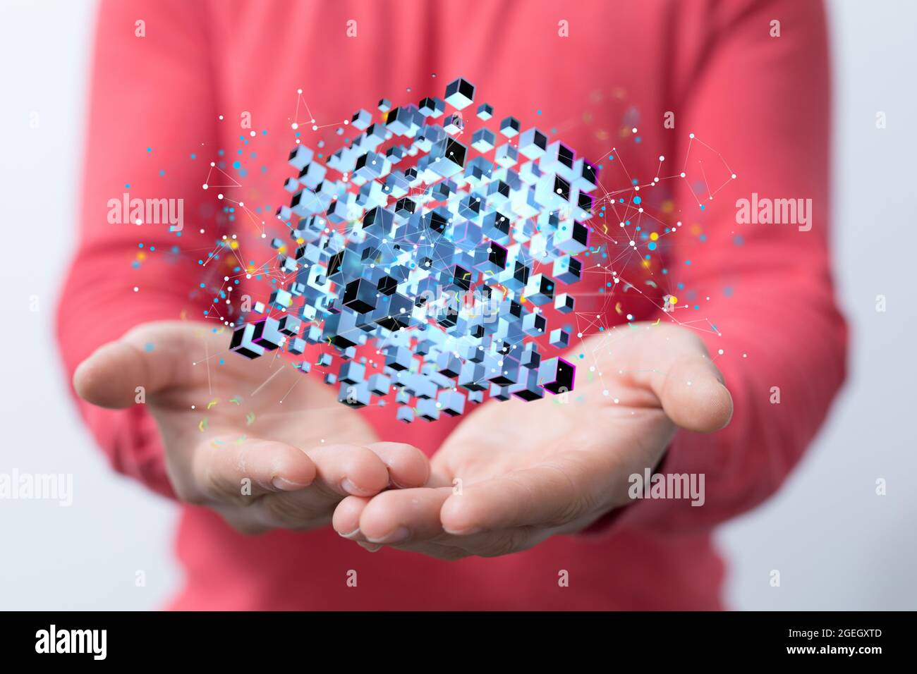 Cloud-Technologie. Polygonale Drahtbildkunst sieht aus wie eine Konstellation Stockfoto
