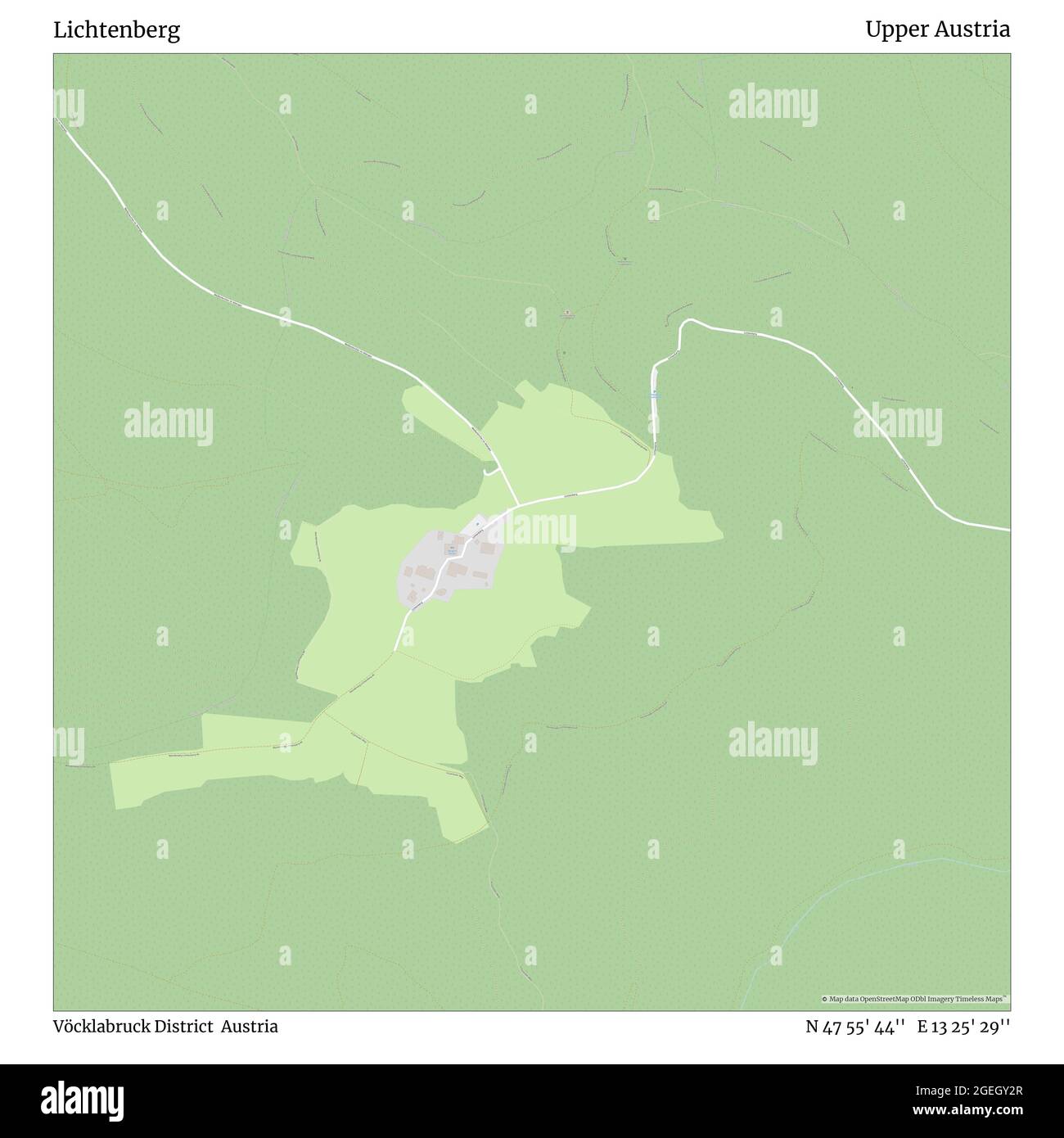 Lichtenberg, Kreis Vöcklabruck, Österreich, Oberösterreich, N 47 55' 44'', E 13 25' 29'', Karte, Timeless Map veröffentlicht 2021. Reisende, Entdecker und Abenteurer wie Florence Nightingale, David Livingstone, Ernest Shackleton, Lewis and Clark und Sherlock Holmes haben sich bei der Planung von Reisen zu den entlegensten Ecken der Welt auf Karten verlassen.Timeless Maps kartiert die meisten Orte auf der Welt und zeigt die Verwirklichung großer Träume Stockfoto