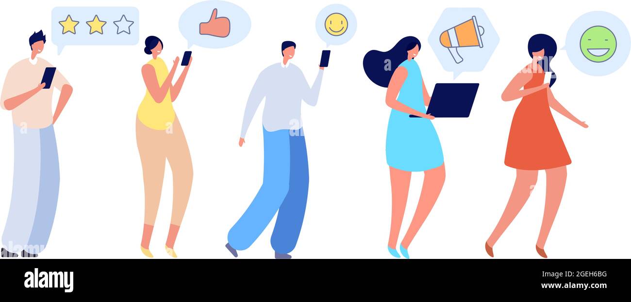 Menschen im Gespräch. Freunde online-Unterhaltung, mobil kommunizieren. Flacher Mann Frau fragen Chat, Social-Media-Netzwerk Community Vektor Illustration Stock Vektor