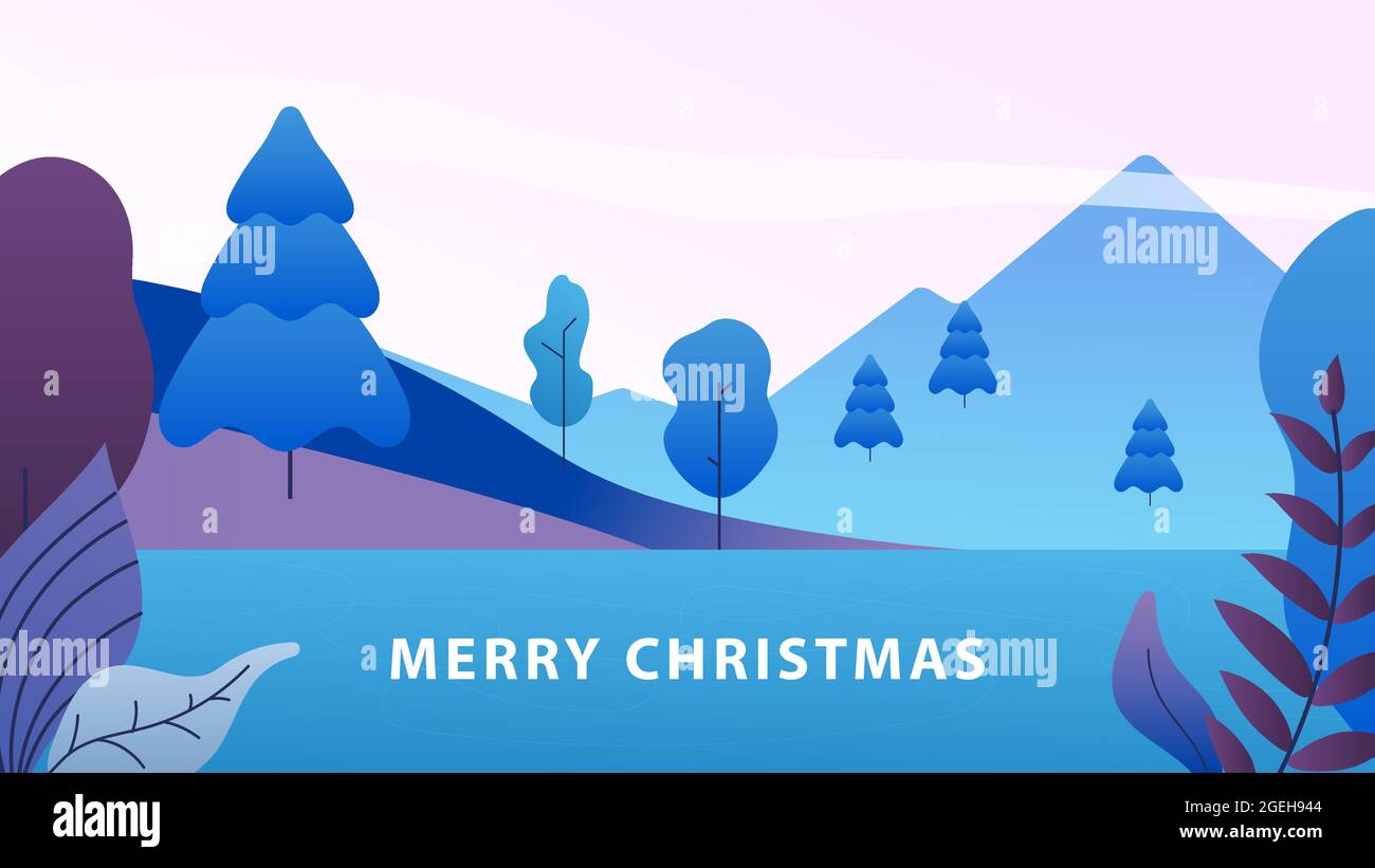 Minimale weihnachtslandschaft. Winter abstrakte Natur Hintergrund, Neujahr Wald und Berg. Saisonale Vektorgrafik Stock Vektor