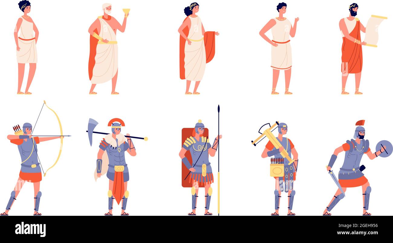 Das antike rom. Menschen der Antike, isolierter charakter des römischen Reiches. Geschichte griechische mittelalterliche Person, Cartoon historische Krieger Kaiser Vektor-Set Stock Vektor