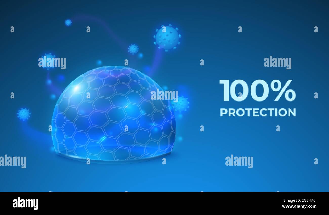 Transparente Abschirmung. Abstract Protect Sphere, Safety global Energy field. Schützende antivirale Blase, 3d-Kraft jüngsten Dome-Vektor-Hintergrund Stock Vektor