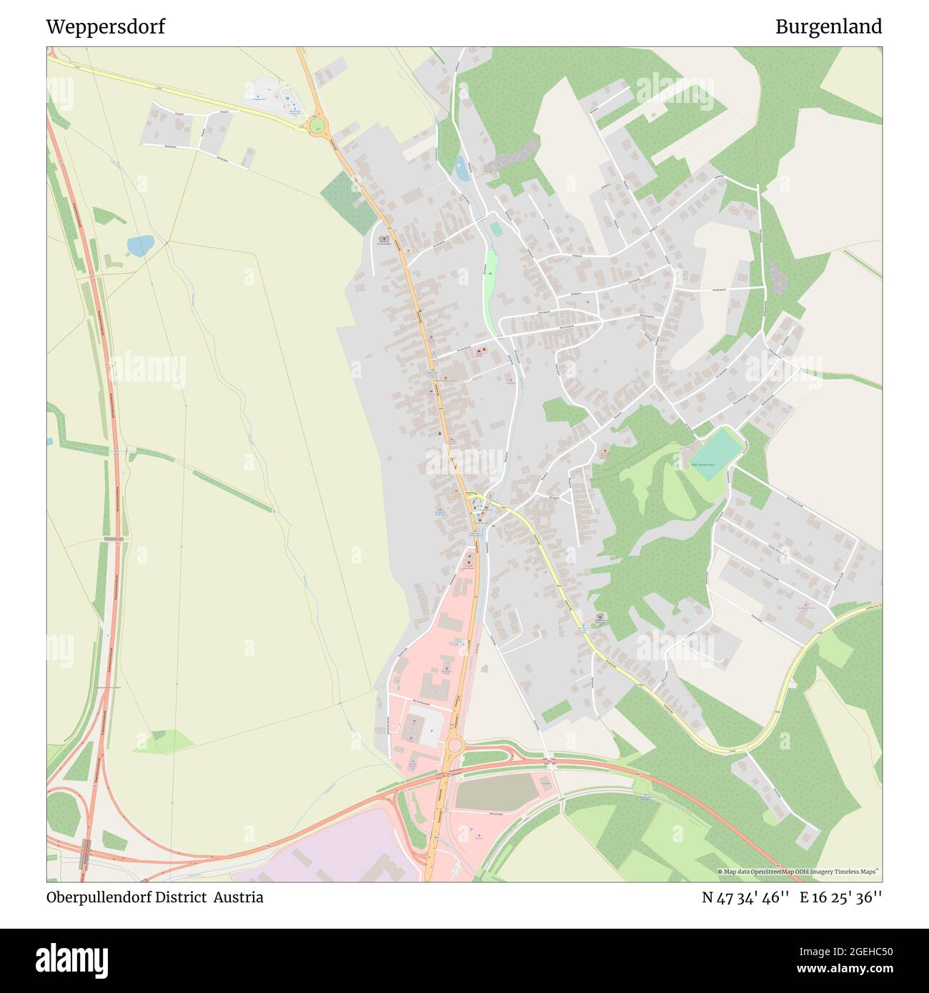 Weppersdorf, Kreis Oberpullendorf, Österreich, Burgenland, N 47 34' 46'', E 16 25' 36'', Karte, Timeless Map veröffentlicht 2021. Reisende, Entdecker und Abenteurer wie Florence Nightingale, David Livingstone, Ernest Shackleton, Lewis and Clark und Sherlock Holmes haben sich bei der Planung von Reisen zu den entlegensten Ecken der Welt auf Karten verlassen.Timeless Maps kartiert die meisten Orte auf der Welt und zeigt die Verwirklichung großer Träume Stockfoto