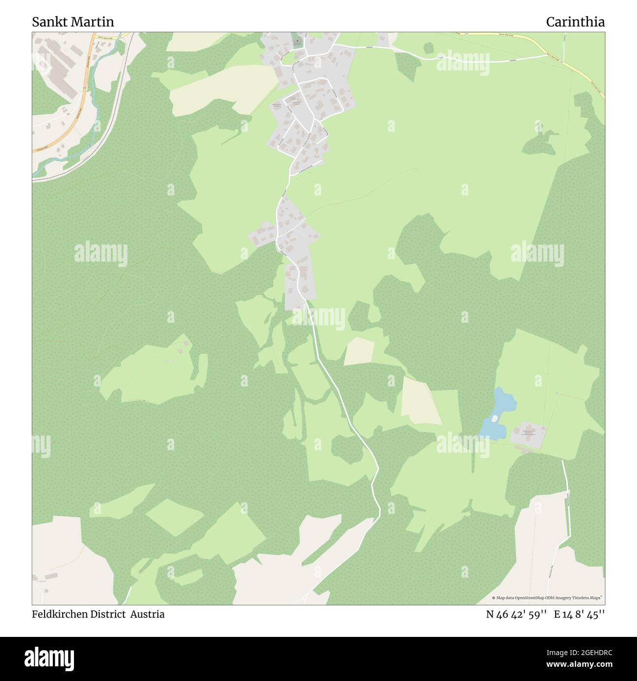 Sankt Martin, Bezirk Feldkirchen, Österreich, Kärnten, N 46 42' 59'', E 14 8' 45'', Karte, Timeless Map veröffentlicht im Jahr 2021. Reisende, Entdecker und Abenteurer wie Florence Nightingale, David Livingstone, Ernest Shackleton, Lewis and Clark und Sherlock Holmes haben sich bei der Planung von Reisen zu den entlegensten Ecken der Welt auf Karten verlassen.Timeless Maps kartiert die meisten Orte auf der Welt und zeigt die Verwirklichung großer Träume Stockfoto