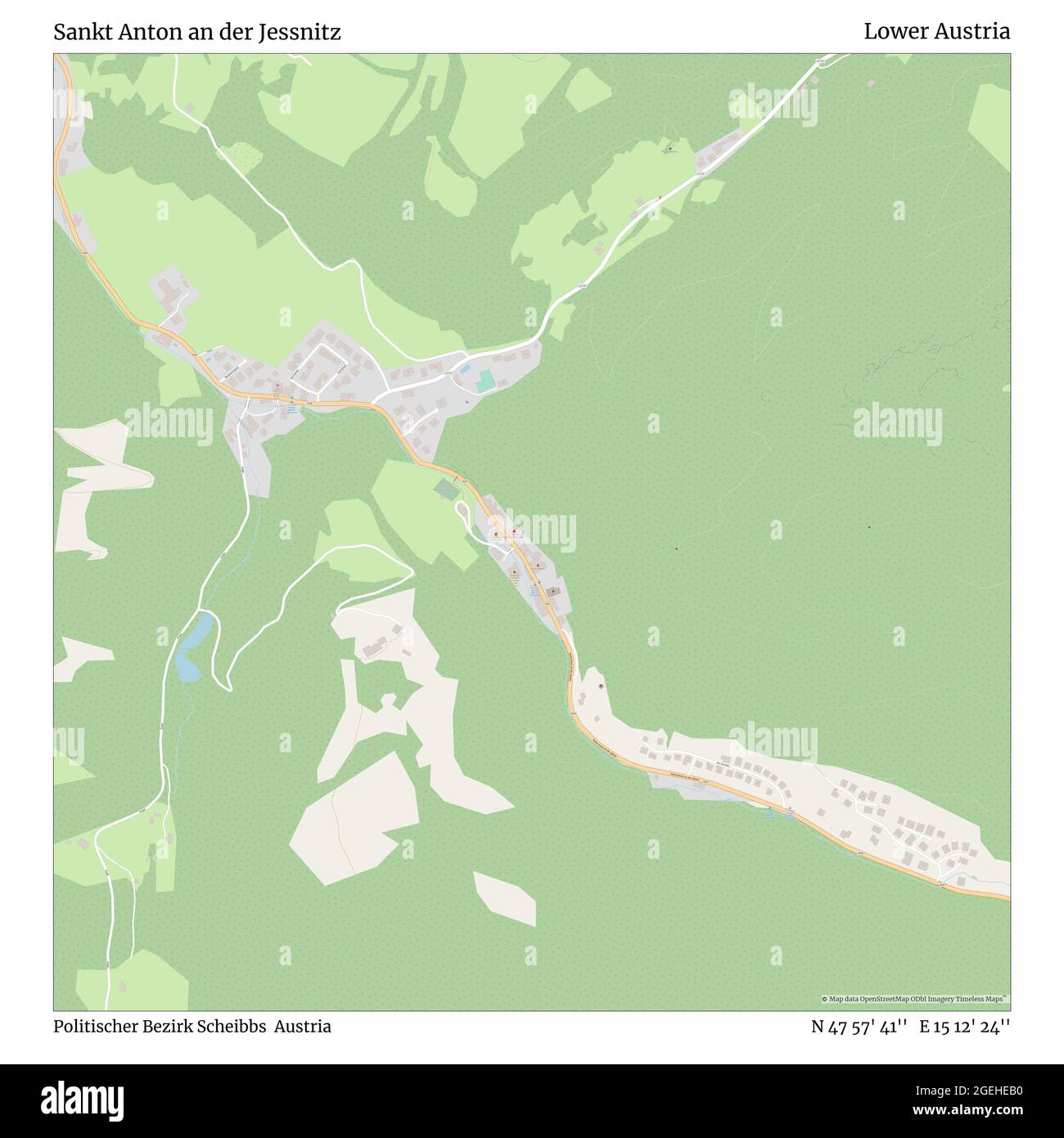 Sankt Anton an der Jessnitz, politischer Bezirk Scheibbs, Österreich, Niederösterreich, N 47 57' 41'', E 15 12' 24'', map, Timeless Map veröffentlicht im Jahr 2021. Reisende, Entdecker und Abenteurer wie Florence Nightingale, David Livingstone, Ernest Shackleton, Lewis and Clark und Sherlock Holmes haben sich bei der Planung von Reisen zu den entlegensten Ecken der Welt auf Karten verlassen.Timeless Maps kartiert die meisten Orte auf der Welt und zeigt die Verwirklichung großer Träume Stockfoto