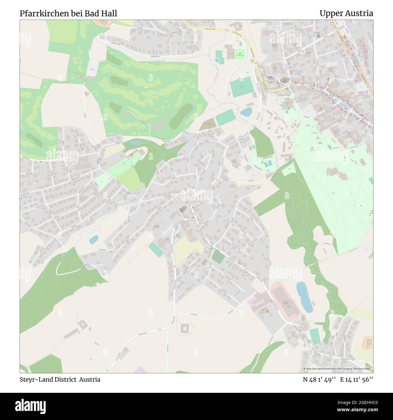 Pfarrkirchen bei Bad Hall, Bezirk Steyr-Land, Österreich, Oberösterreich, N 48 1' 49'', E 14 11' 56'', map, Timeless Map veröffentlicht 2021. Reisende, Entdecker und Abenteurer wie Florence Nightingale, David Livingstone, Ernest Shackleton, Lewis and Clark und Sherlock Holmes haben sich bei der Planung von Reisen zu den entlegensten Ecken der Welt auf Karten verlassen.Timeless Maps kartiert die meisten Orte auf der Welt und zeigt die Verwirklichung großer Träume Stockfoto